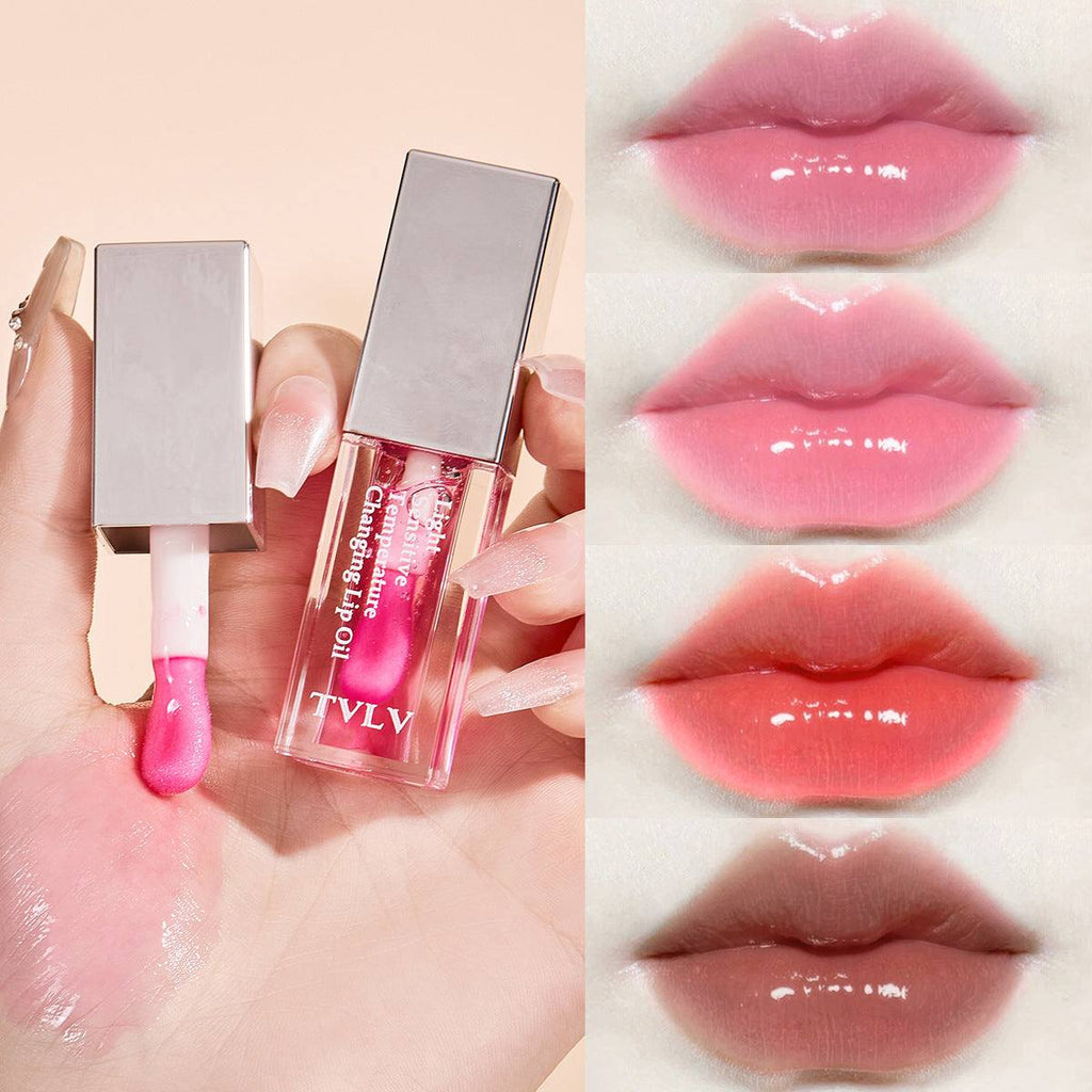 Set of four color changing lip oil glosses with cherry scent and moisturizing care