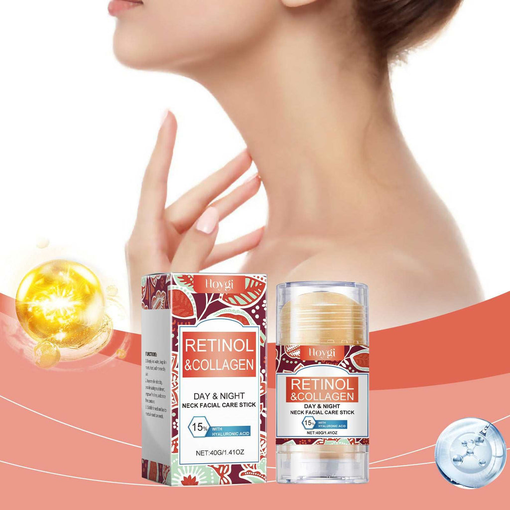 Neck and face care stick for moisturizing and softening skin in compact packaging