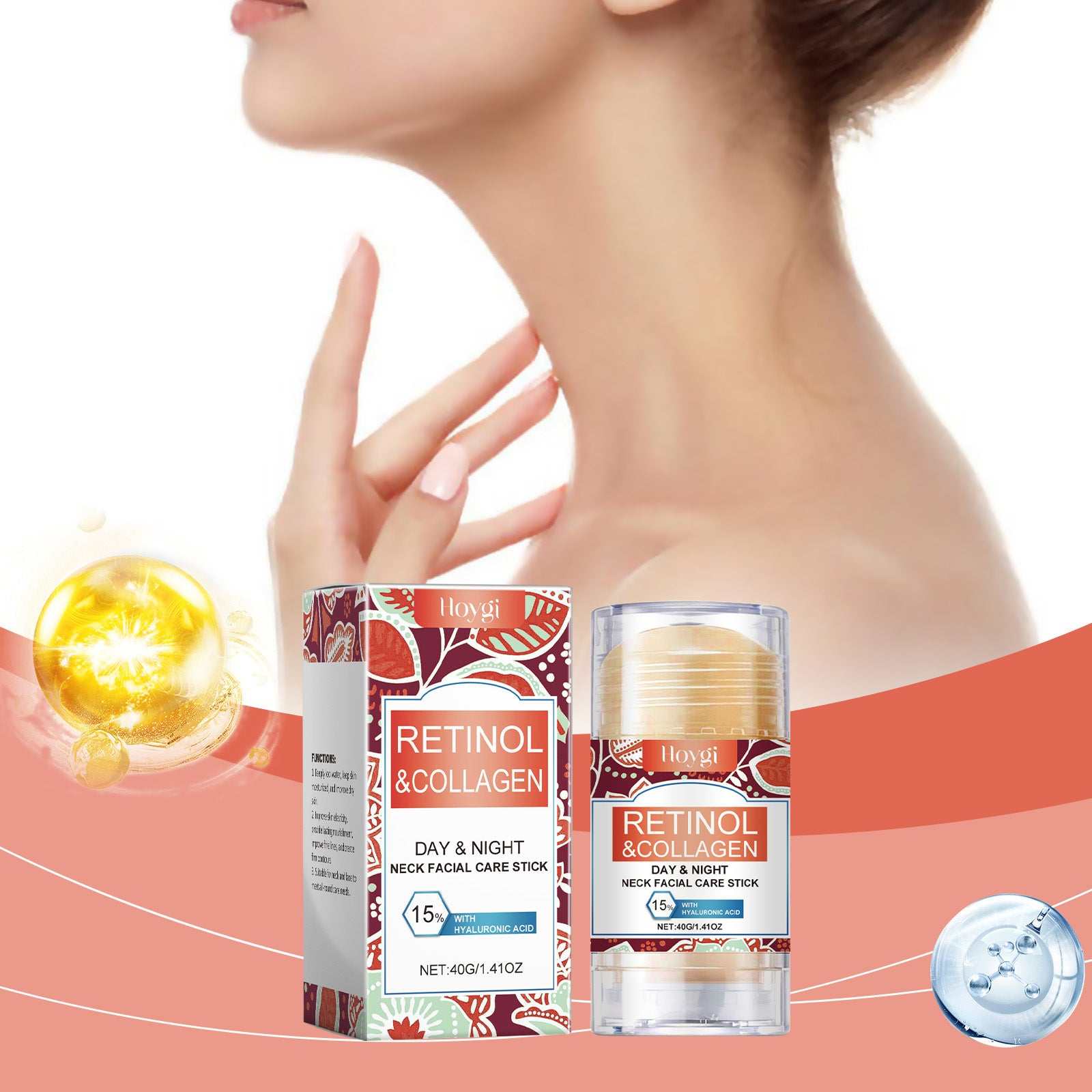 Neck and face care stick for moisturizing and softening skin in compact packaging